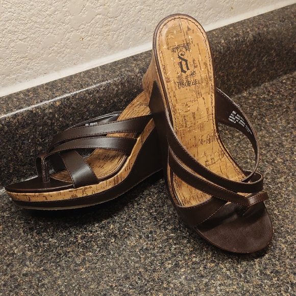 Brown Strappy Cork Wedge Sandals Size 8 - Picture 2 of 14